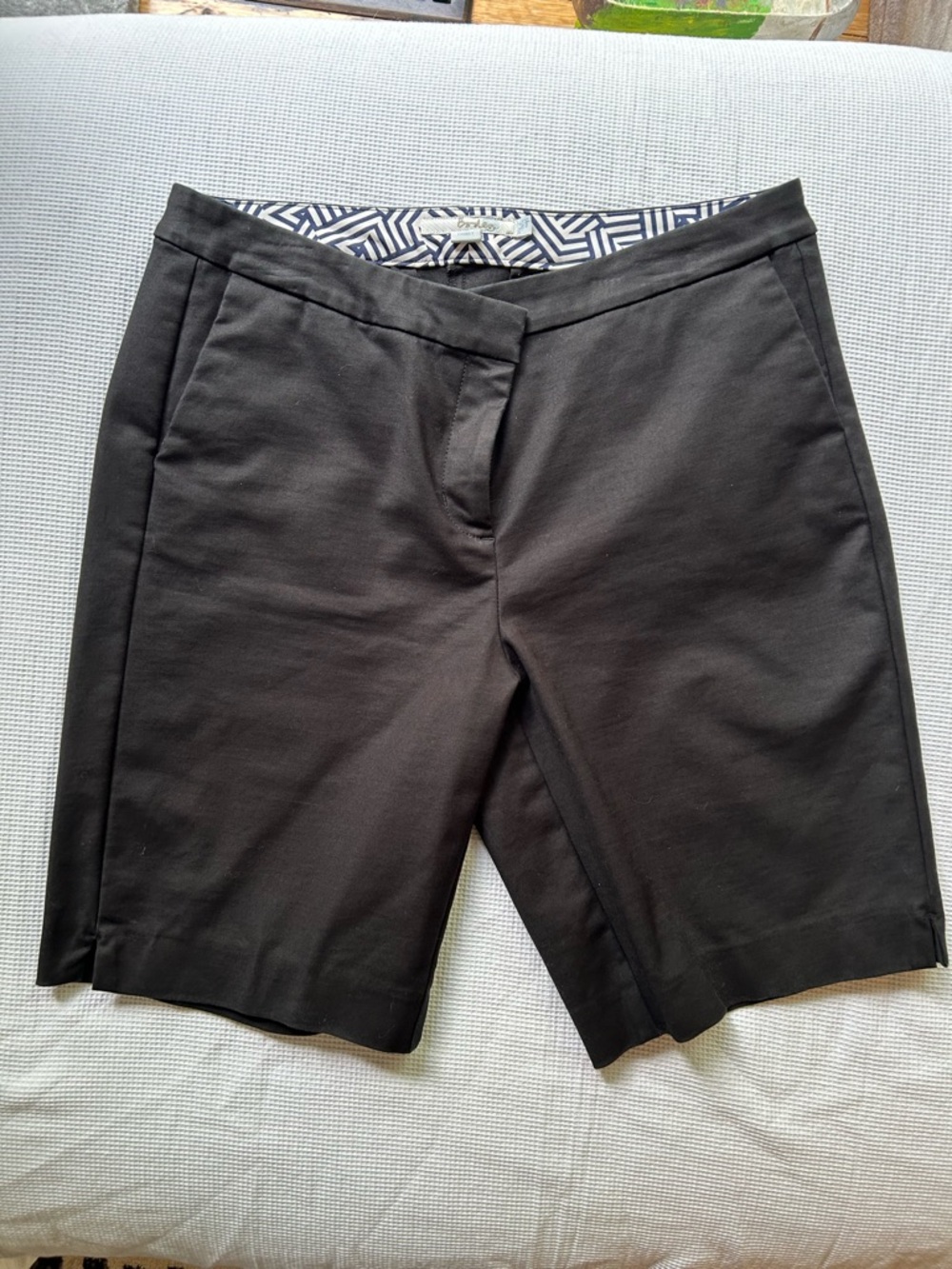 Boden Black Tailored Bermuda Shorts with Patterned Inner Waistband